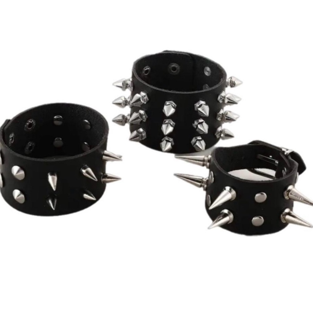 3 pcs Gothic small Spike faux leather punk bracelet emo Rivets
